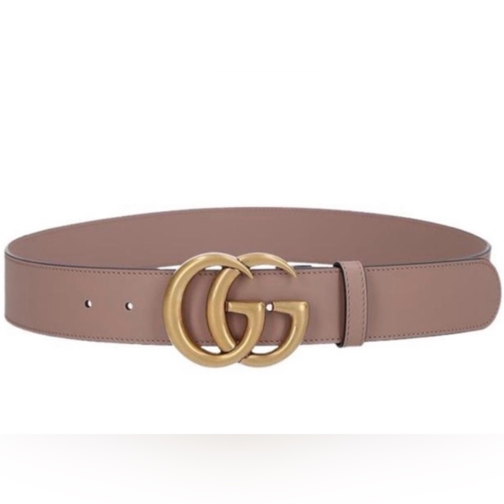 Gucci Marmont Leather Belt Pink Neutral Wide 32-80 with Gold Buckle